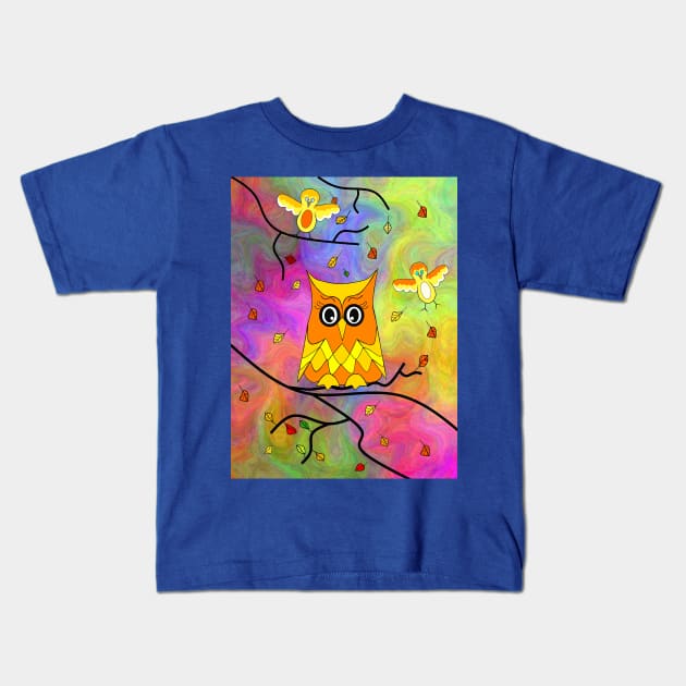 PSYCHEDELIC Autumn Owl Kids T-Shirt by SartorisArt1